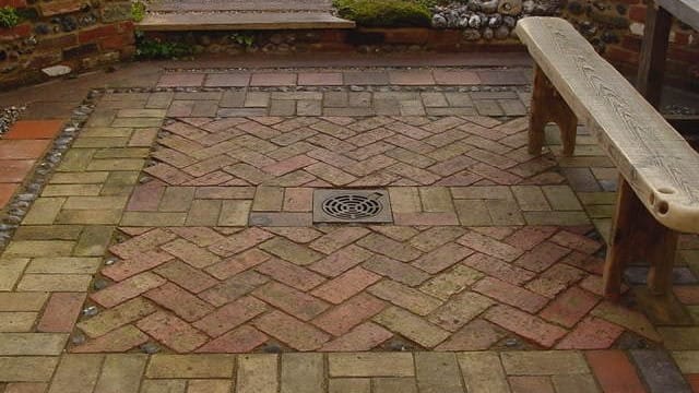 Riverside Garden reclaimed herringbone patio